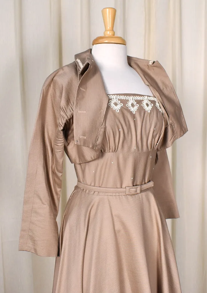 1950s Tan Soutache Vintage Dress Set