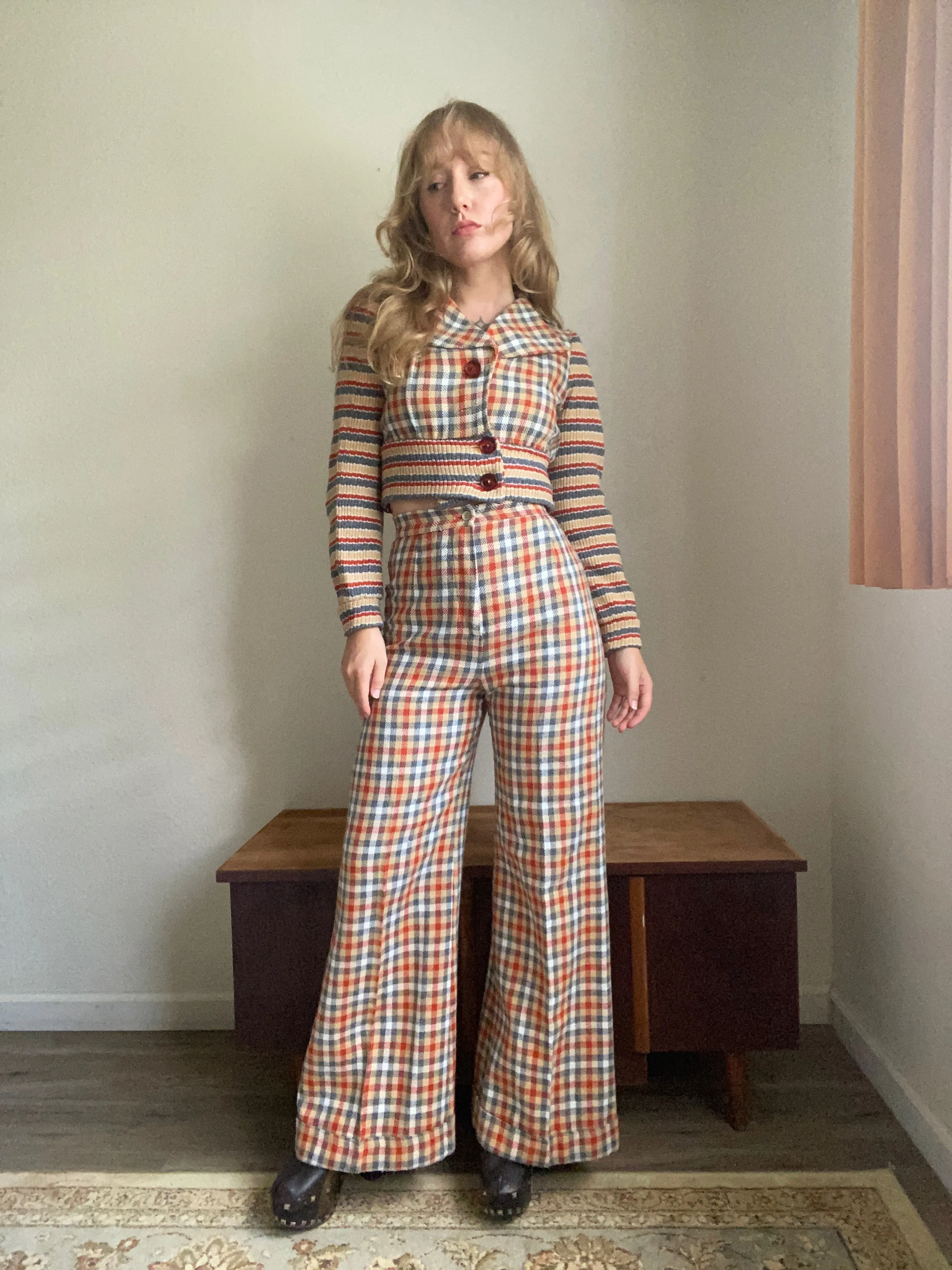 1970s Robbie Rivers plaid pants and jacket set xs/s