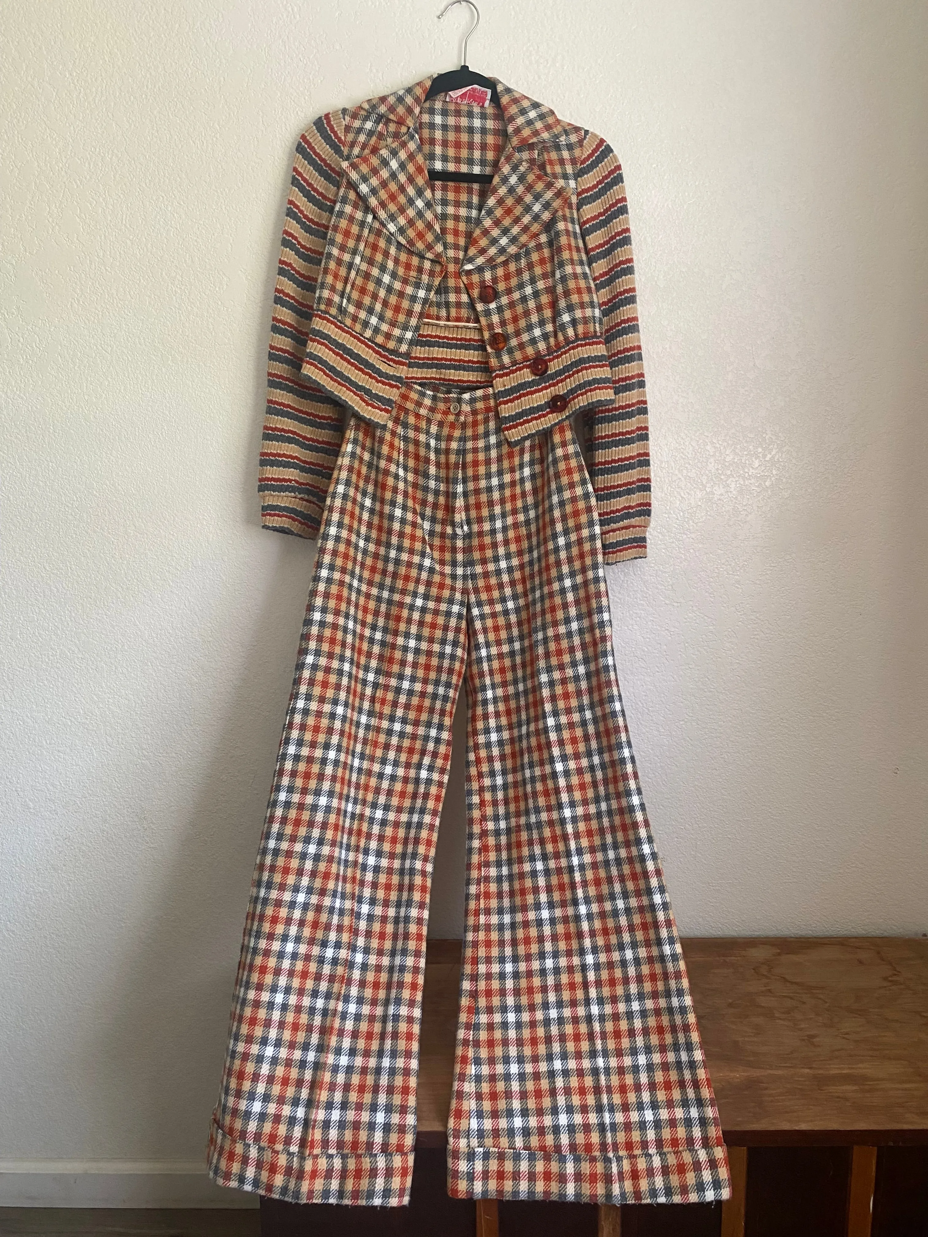 1970s Robbie Rivers plaid pants and jacket set xs/s