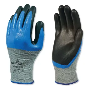 3/4 FOAM PALM NITRILE CUT RESISTANT A4 - ENGINEERED HAGANE COIL TECH GREY W/BLU/BLA 4/MD - Nitrile, Double Coated Cut Resistant Glove, 4 ANSI/ISEA Cut Level, Black, Blue