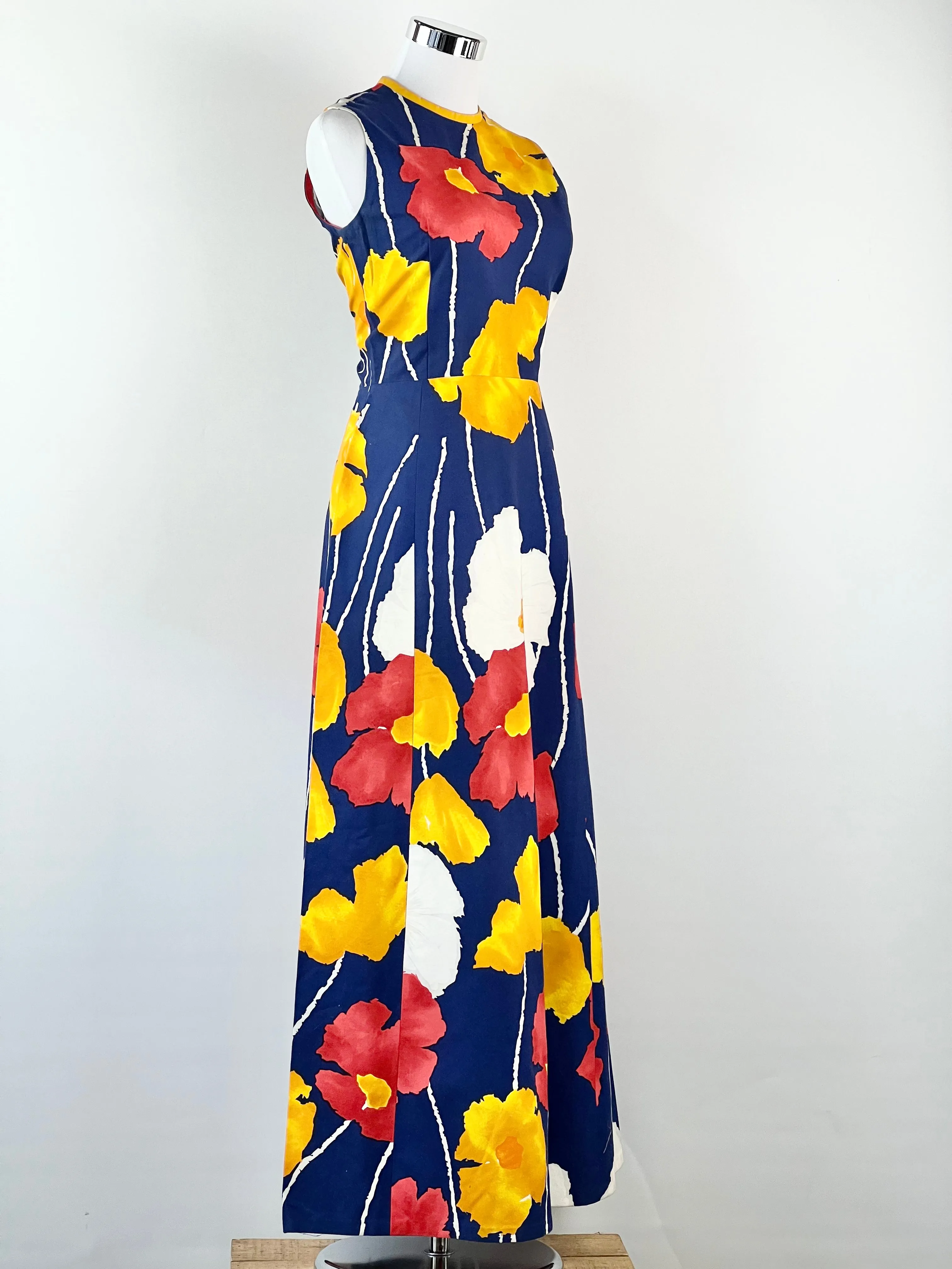 70s Handmade Poppy Print Cotton Maxi - AU10