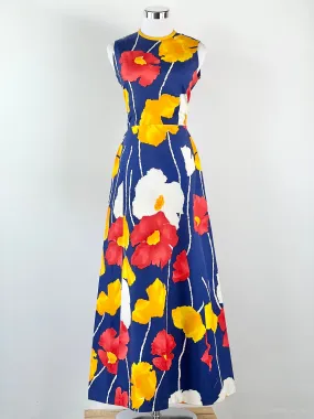 70s Handmade Poppy Print Cotton Maxi - AU10