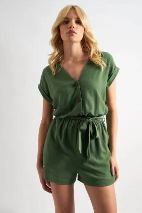 Adonia Linen Mix V Neck Playsuit