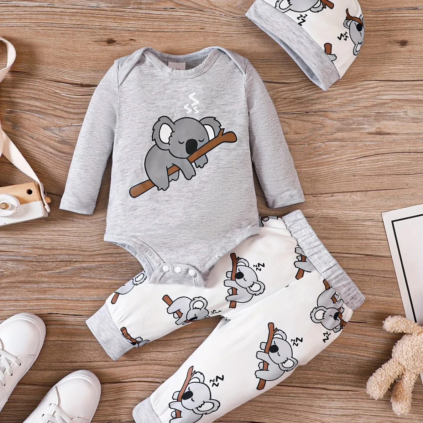 Adorable Koala Printed Baby Outfit Set with Matching Hat