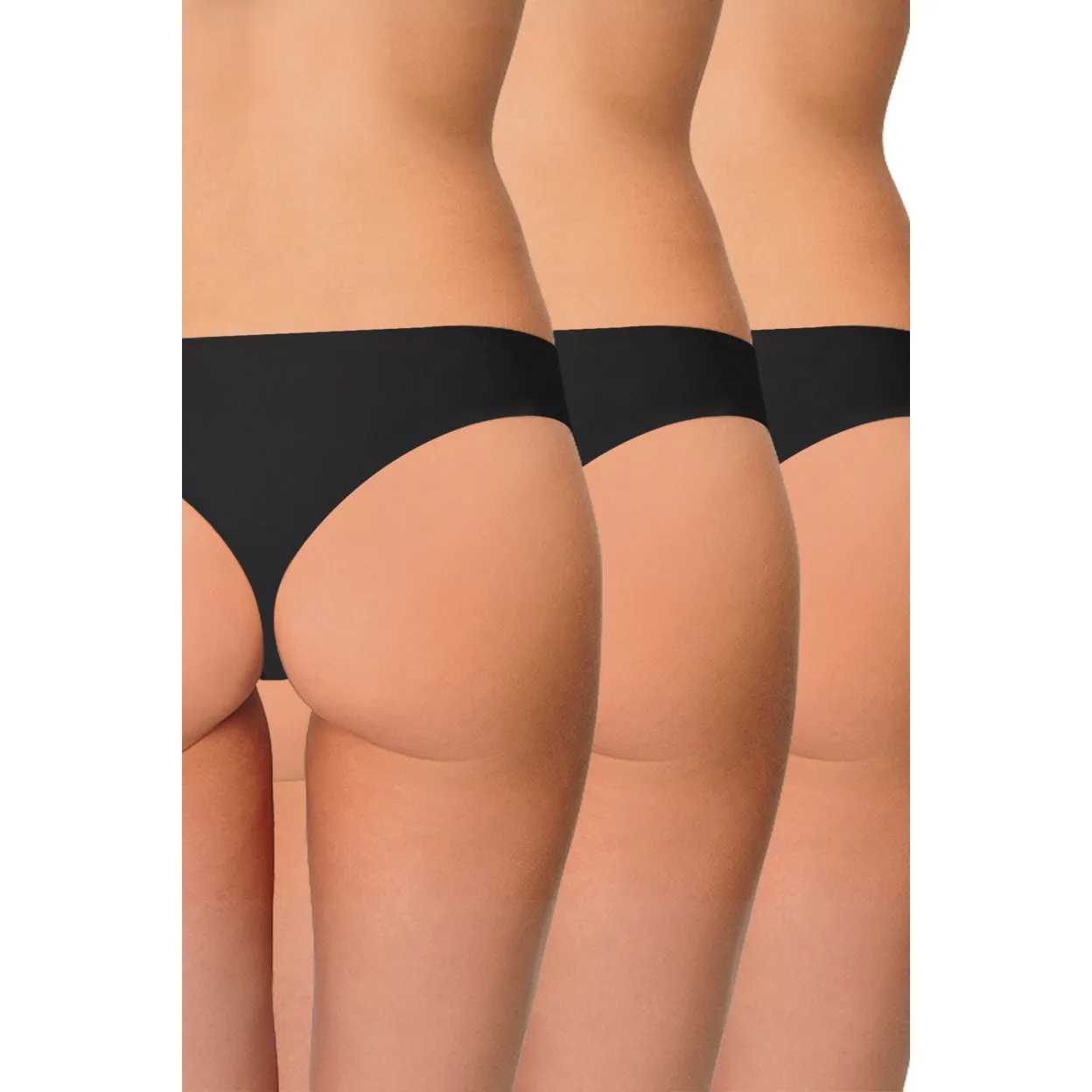 AQS Ladies Seamless Black Thong 3 Pack Three-pack of womens seamless thong