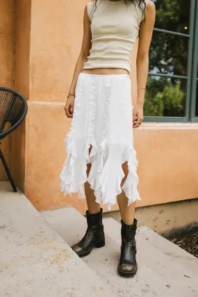 Arista Ruffled Midi Skirt in White