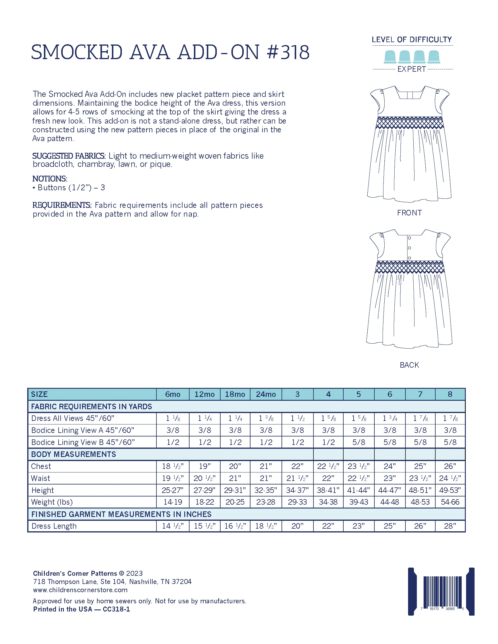 Ava Smocked Add-on - Digital Download