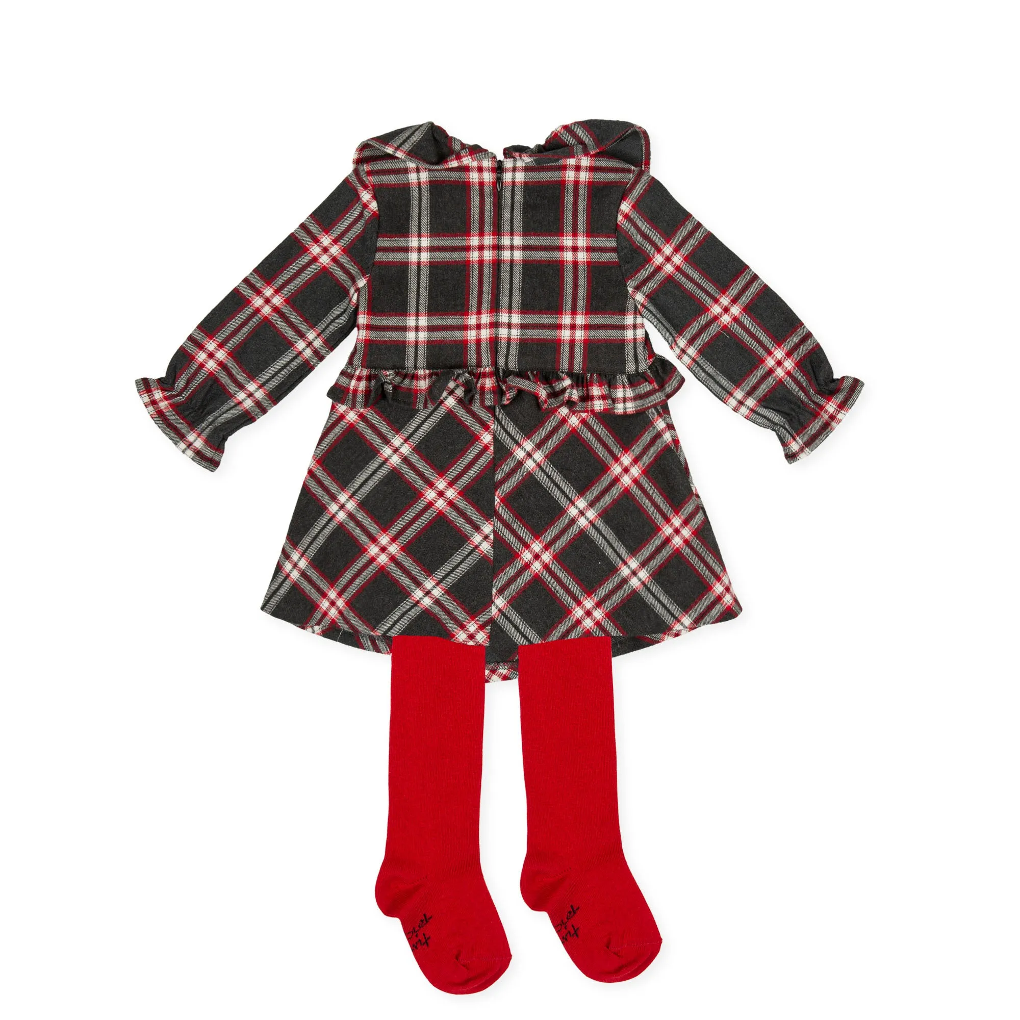 AW20 Tutto Piccolo Girls Dark Grey & Red Check Dress & Tights Set