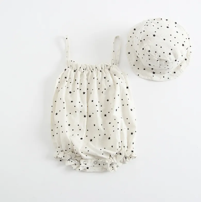 Baby Clothes Cotton Cute Star Jumpsuit  Hat Toddler Girls Rompers Clothing Kids