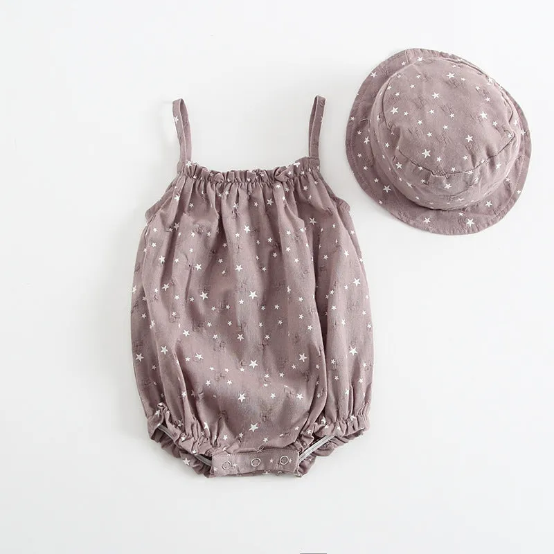 Baby Clothes Cotton Cute Star Jumpsuit  Hat Toddler Girls Rompers Clothing Kids