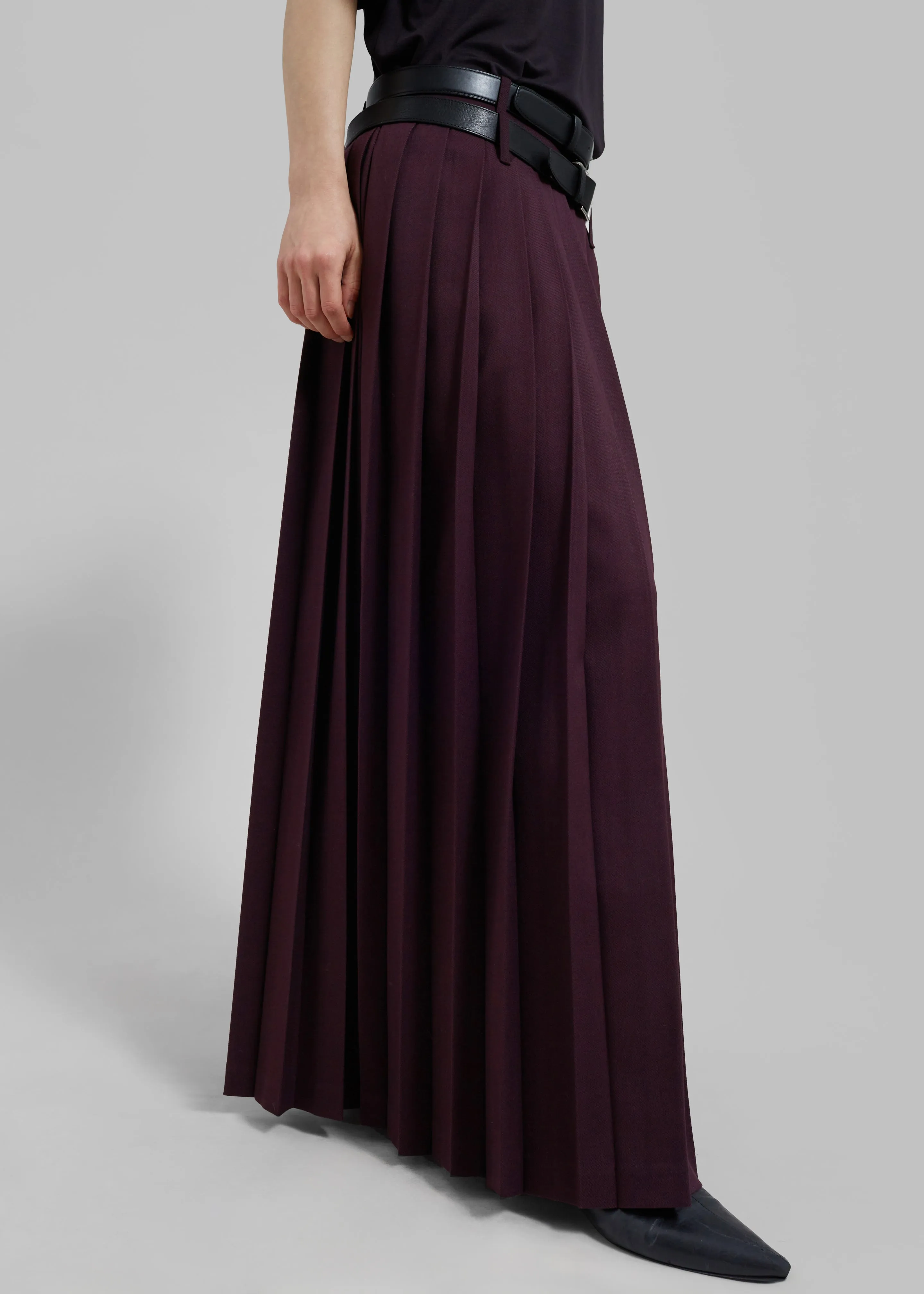 Bailey Long Pleated Skirt - Burgundy