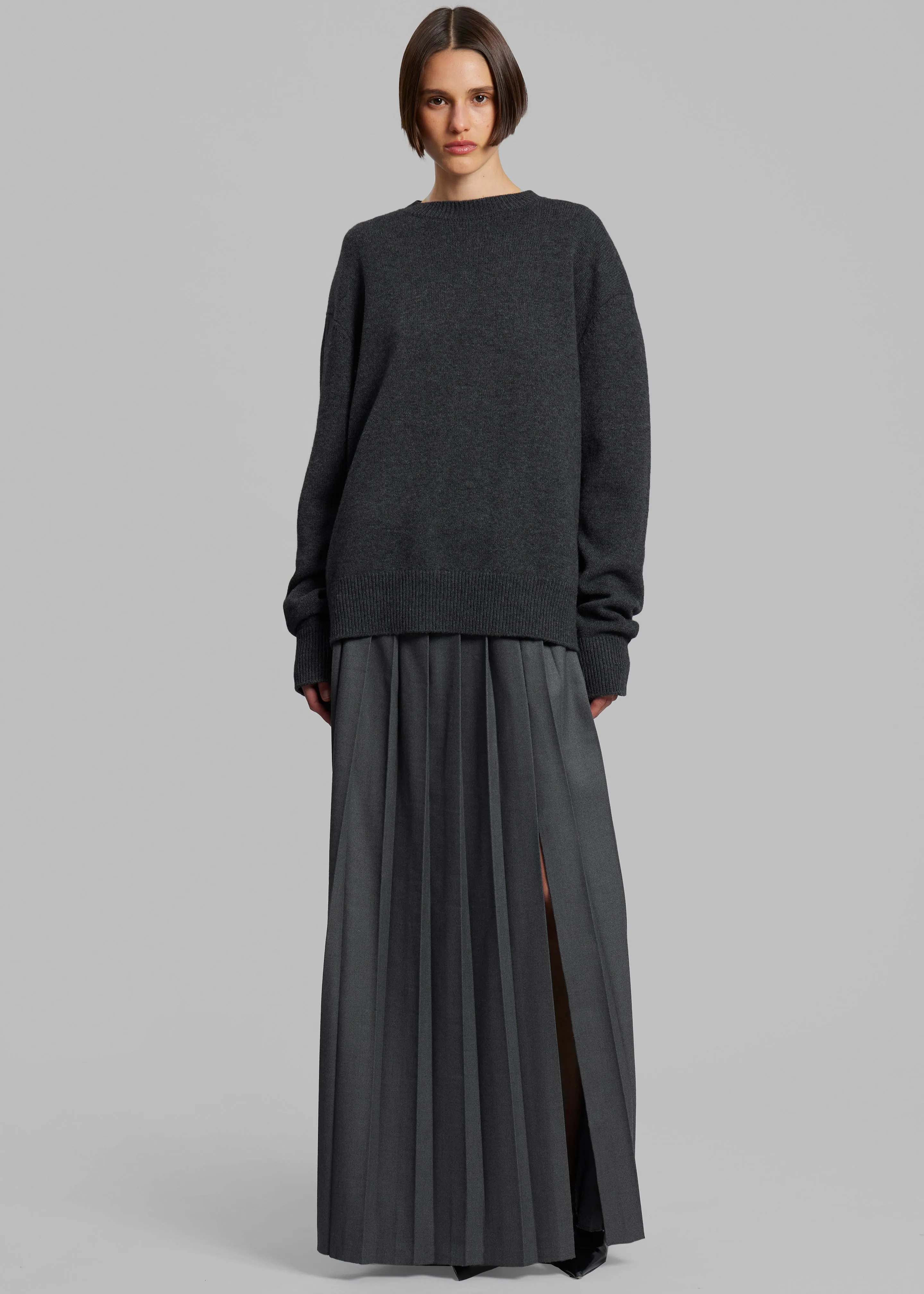 Bailey Long Pleated Skirt - Dark Grey Melange