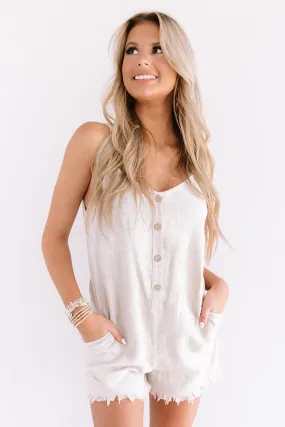 Beach Weather Frayed Romper in Stone