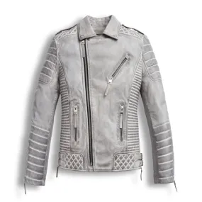 Best quality New Style Chrome White Waxed Biker Leather Motorcycle Jacket