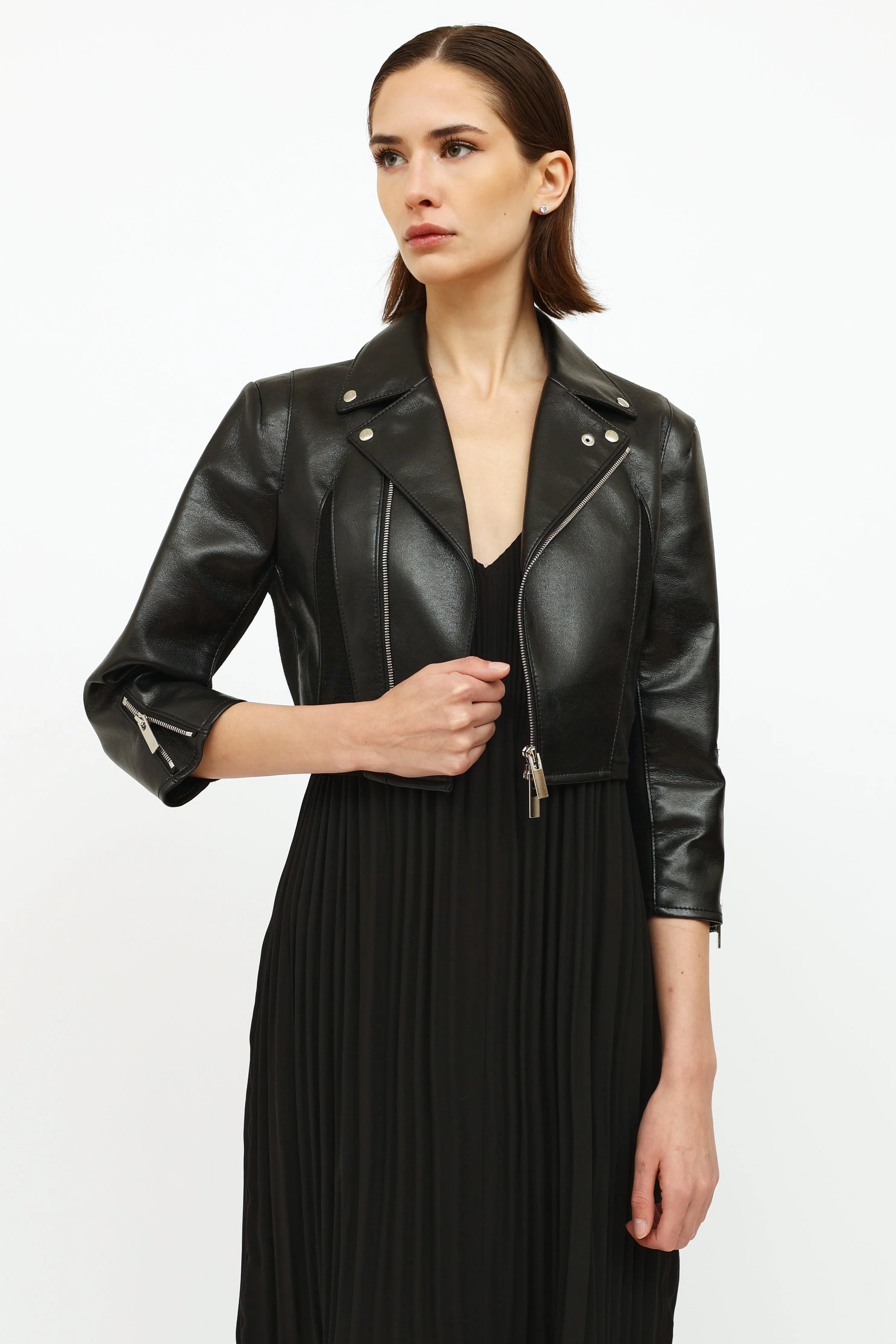 Black Cropped Faux Leather Jacket