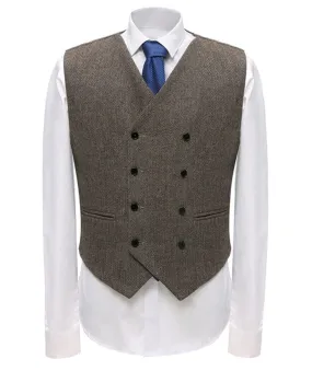 Brown Leisure Men's Suit Vest Herringbone V Neck Waistcoat