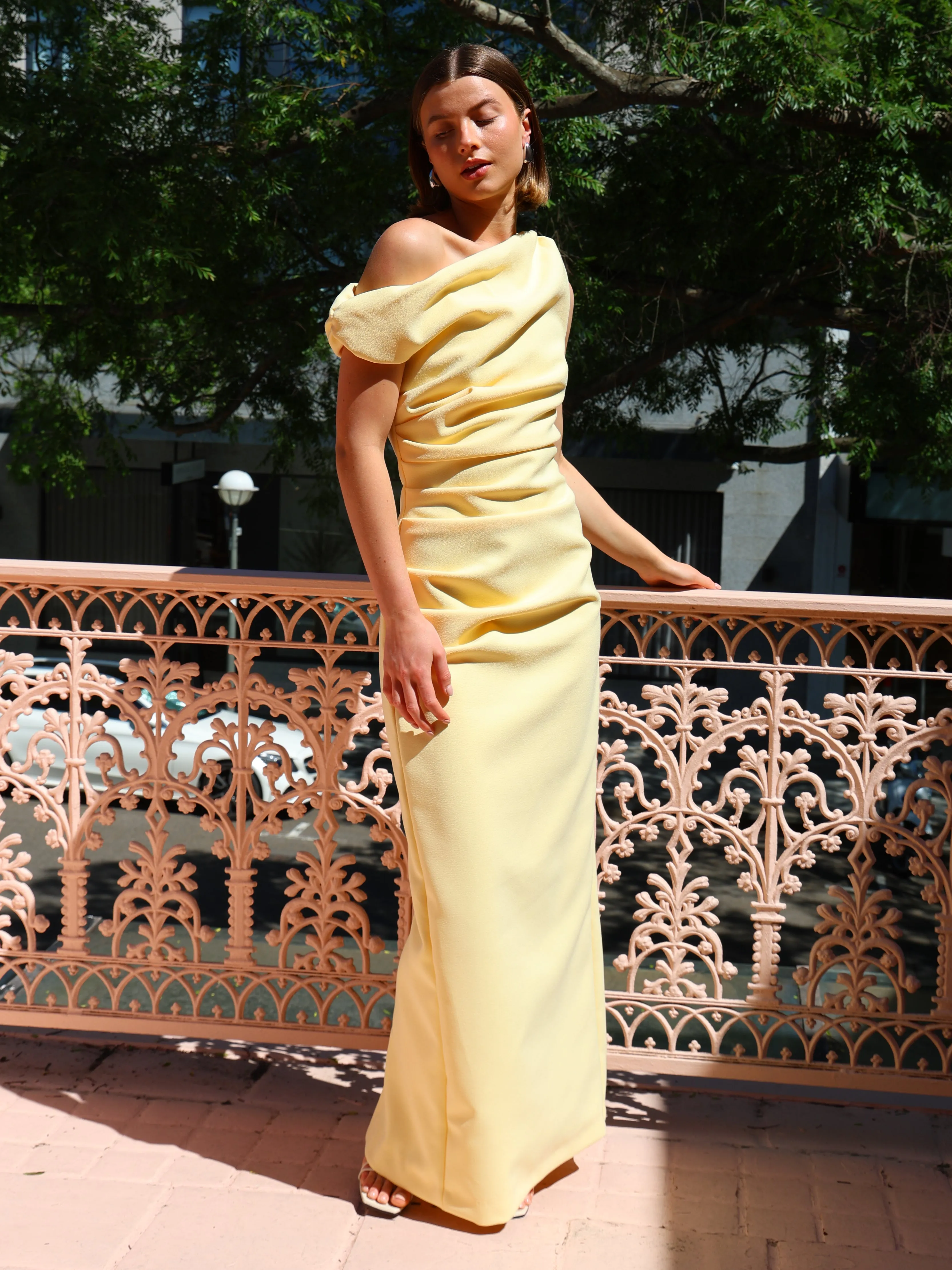 By Nicola Vivian Crepe Maxi Dress in Lemon