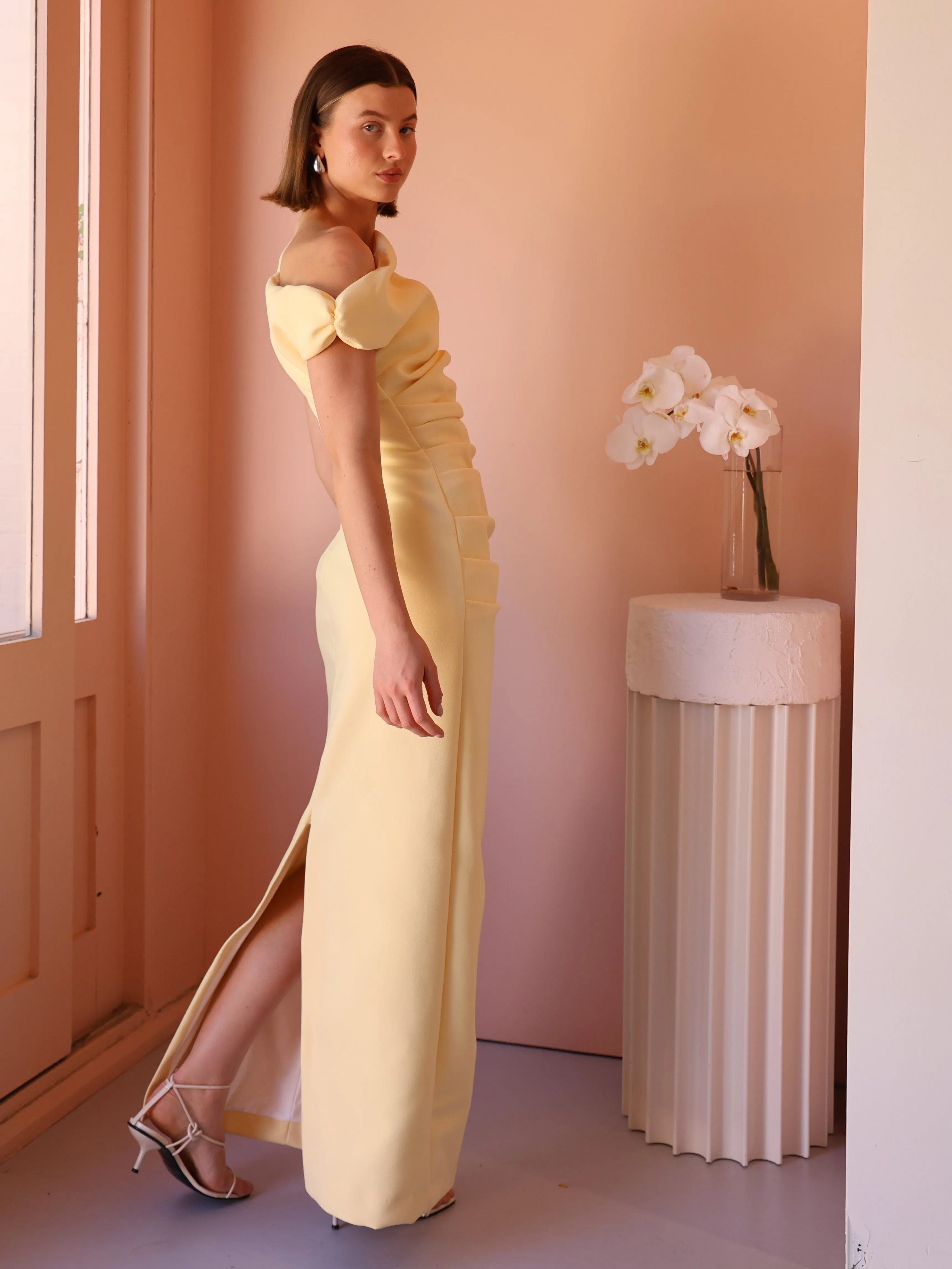 By Nicola Vivian Crepe Maxi Dress in Lemon