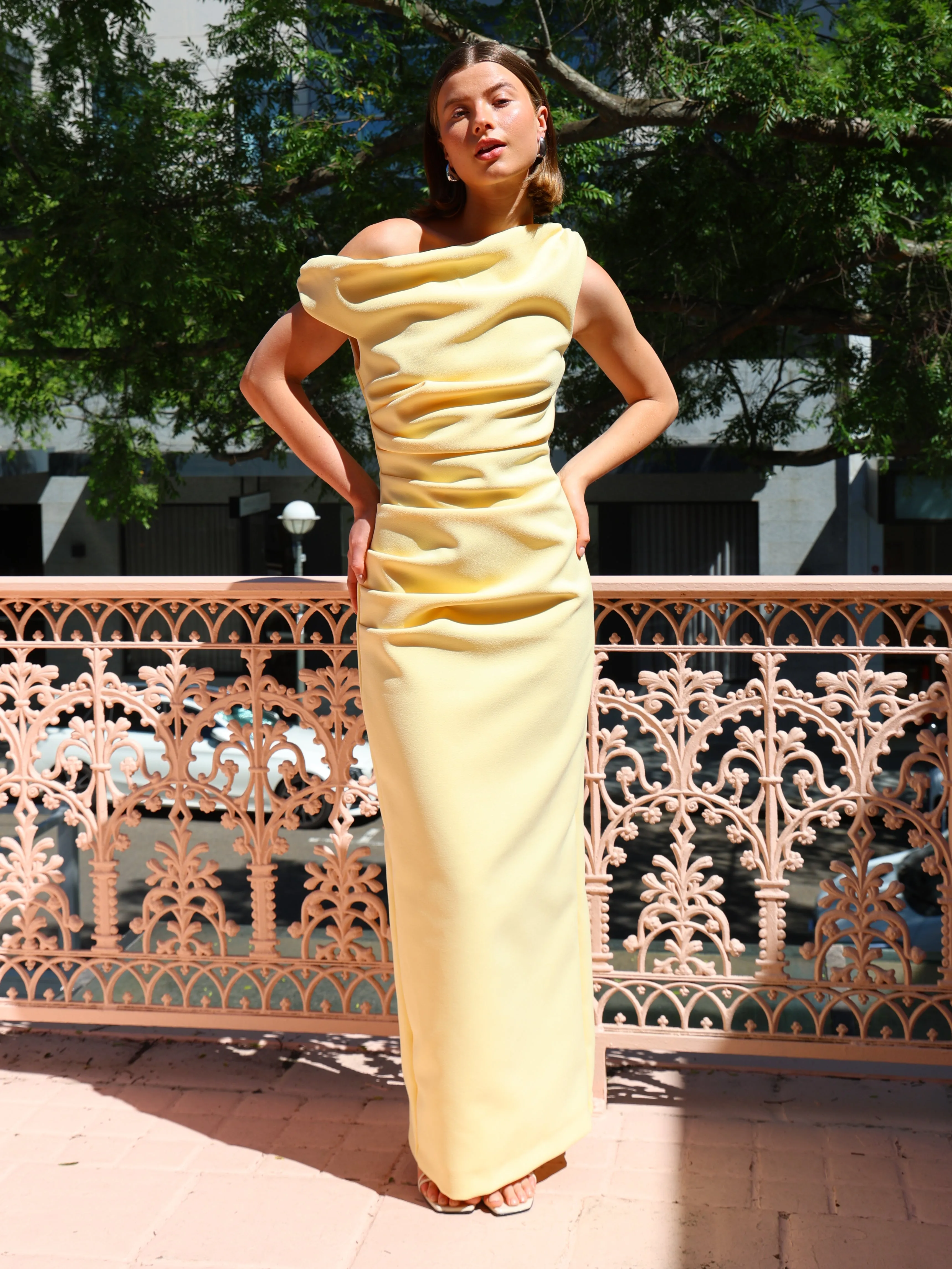 By Nicola Vivian Crepe Maxi Dress in Lemon