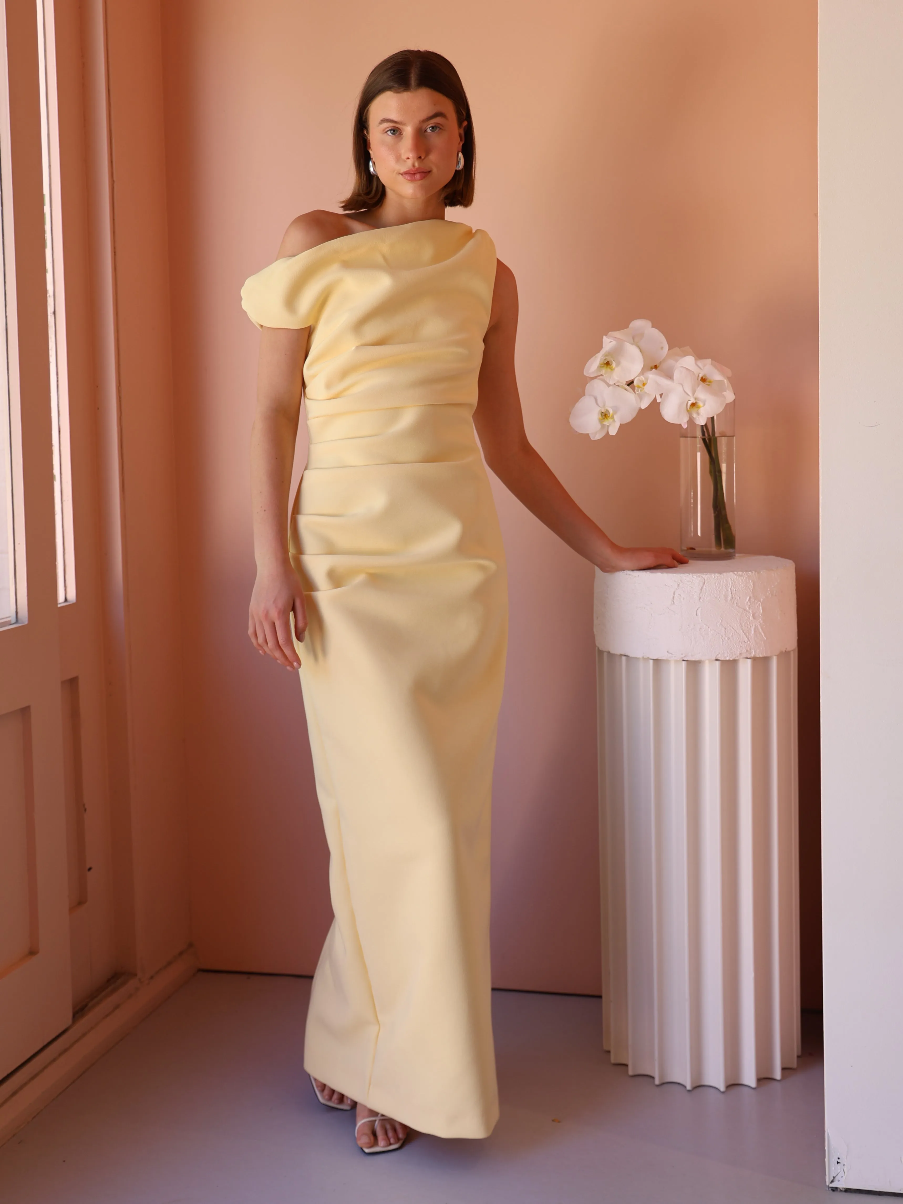 By Nicola Vivian Crepe Maxi Dress in Lemon