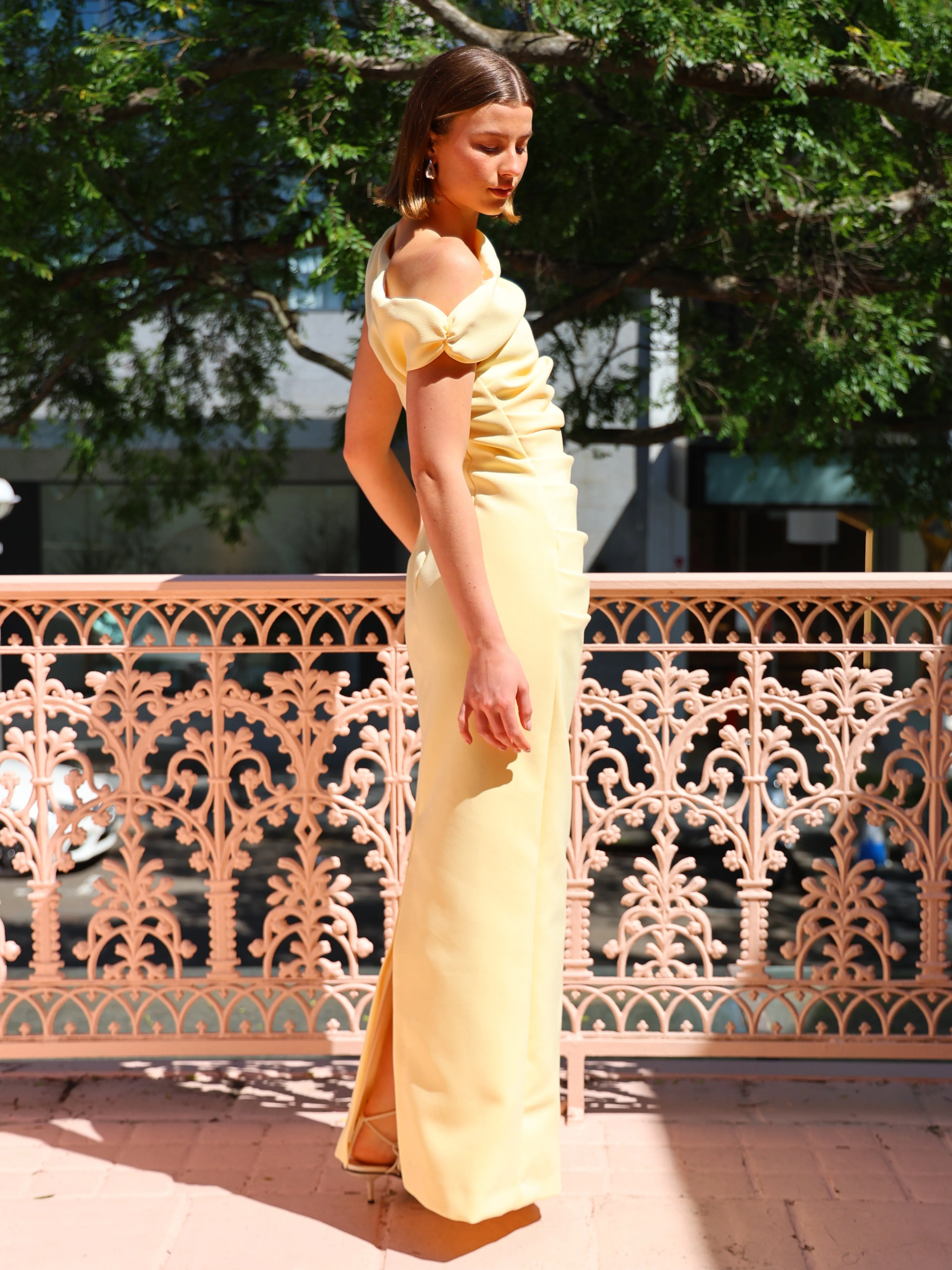 By Nicola Vivian Crepe Maxi Dress in Lemon