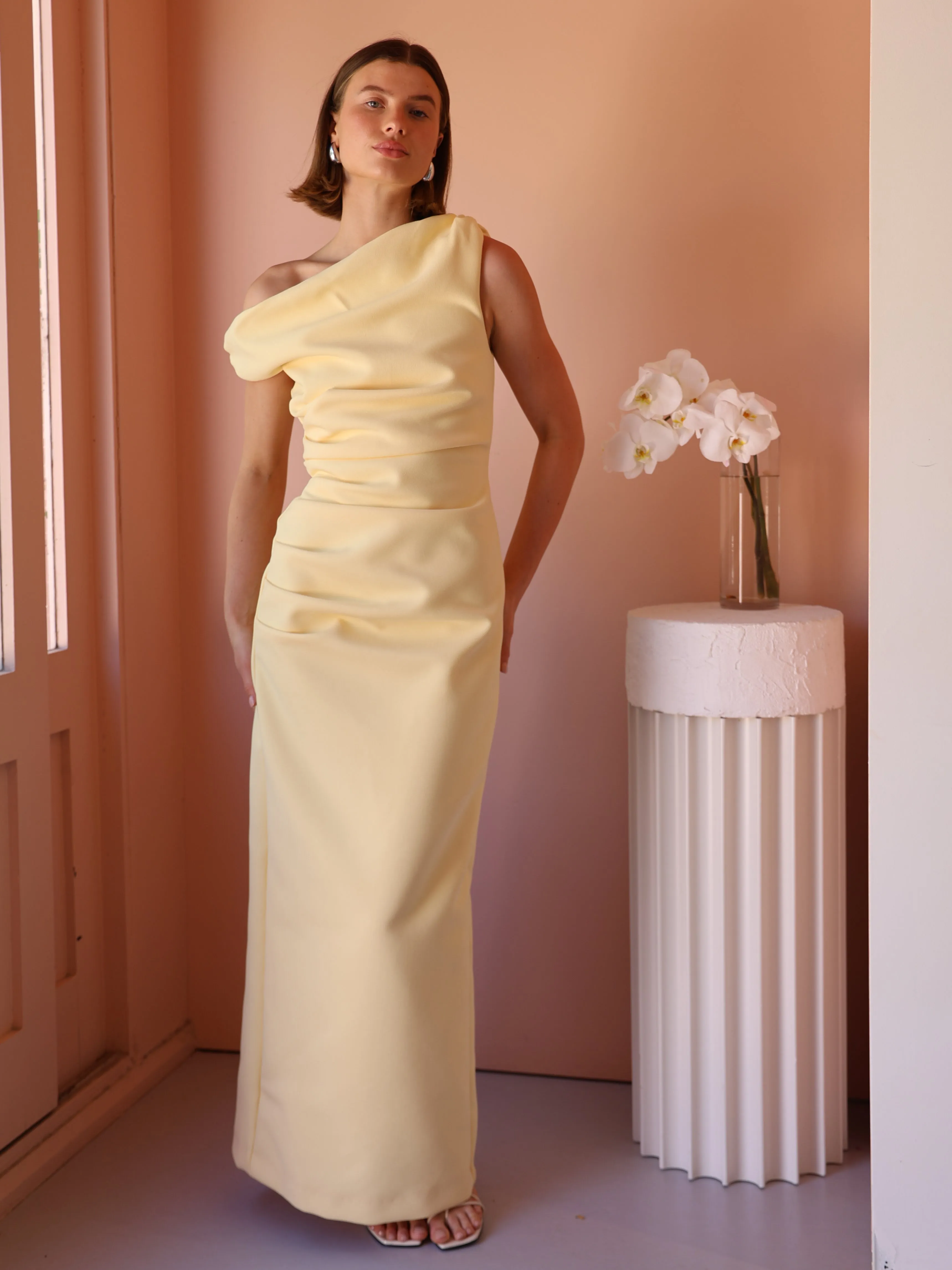 By Nicola Vivian Crepe Maxi Dress in Lemon