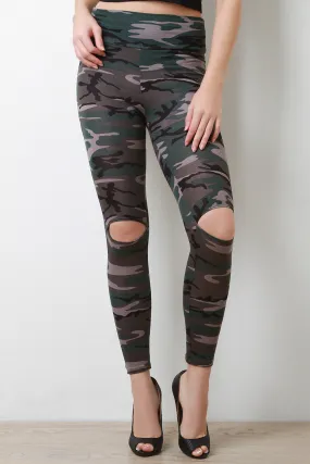 Camouflage Print Cut Out Leggings