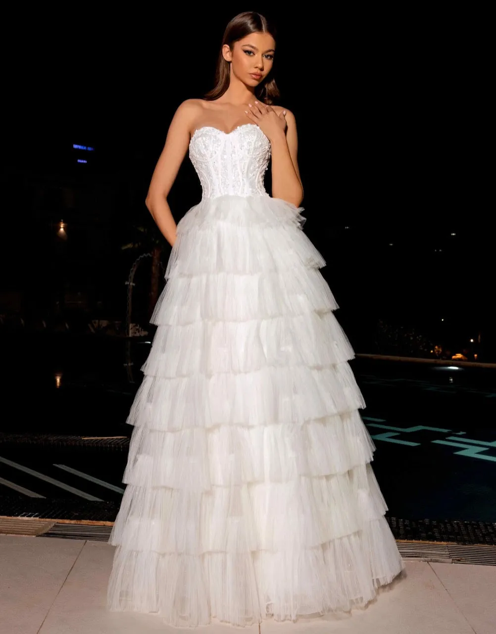 Celeste Layered Strapless Gown - Ivory