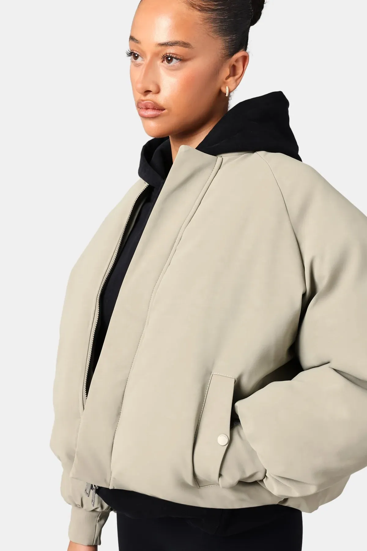 Cernucci Cropped PU Puffer Bomber Jacket - Sage