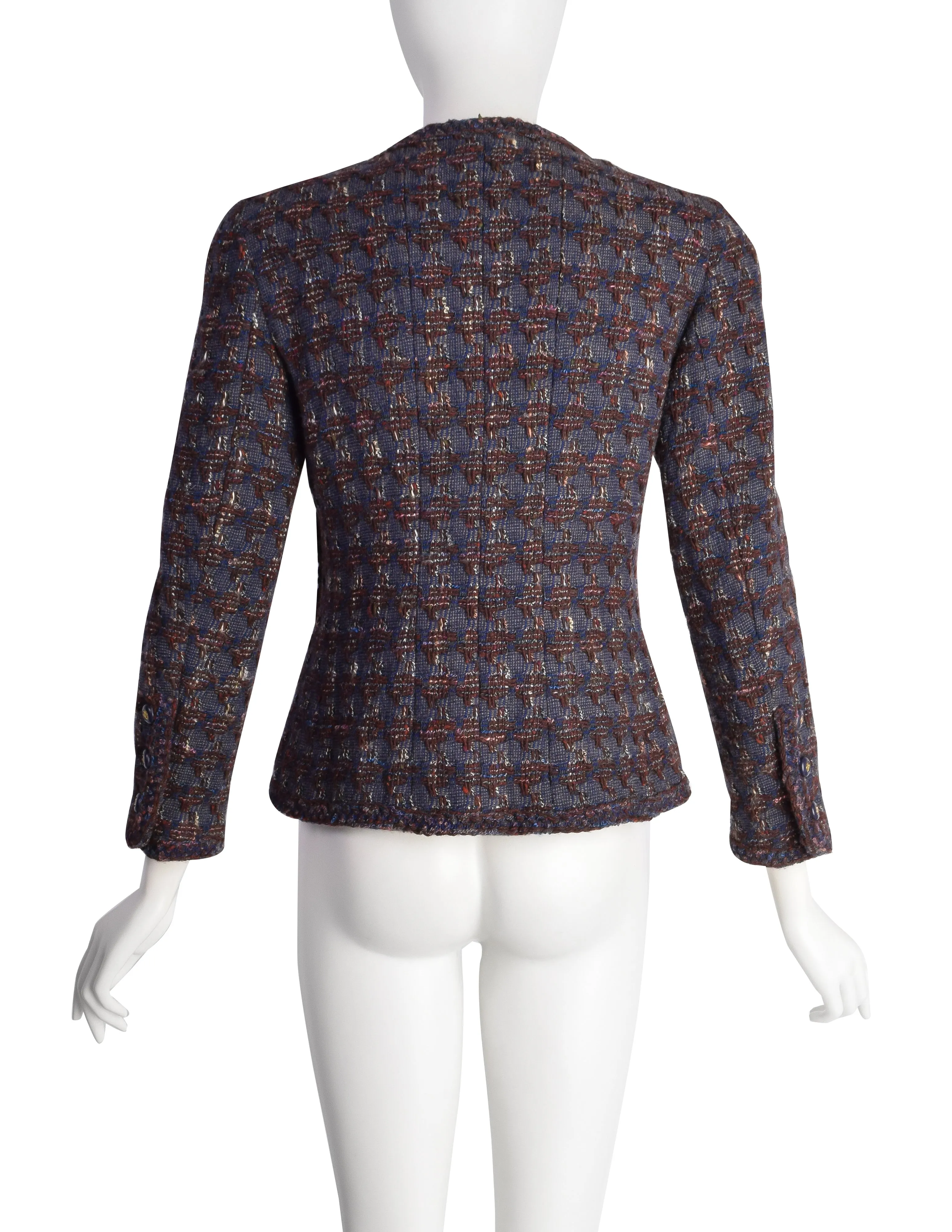 Chanel Vintage AW 1994 Blue Burgundy Houndstooth Tweed Jacket