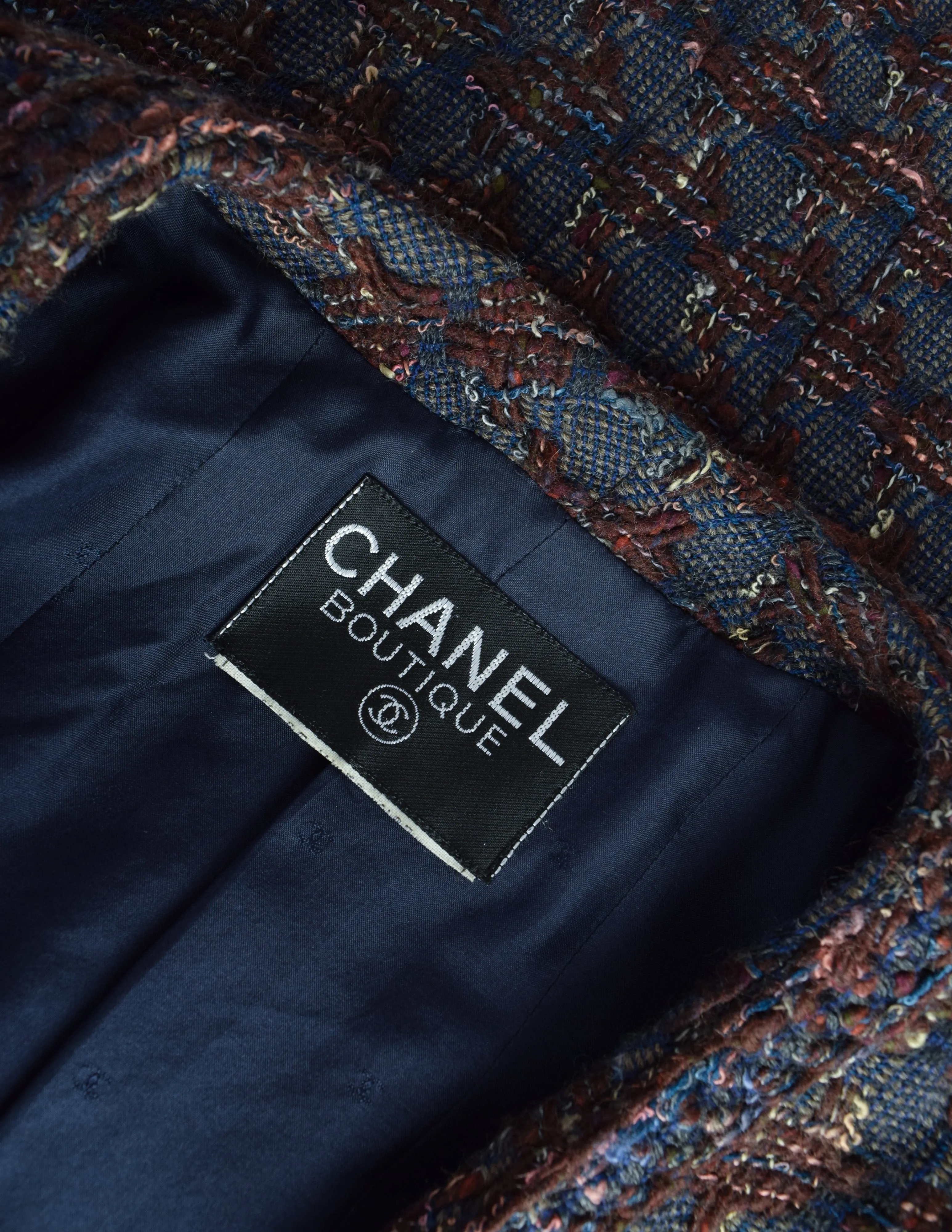 Chanel Vintage AW 1994 Blue Burgundy Houndstooth Tweed Jacket