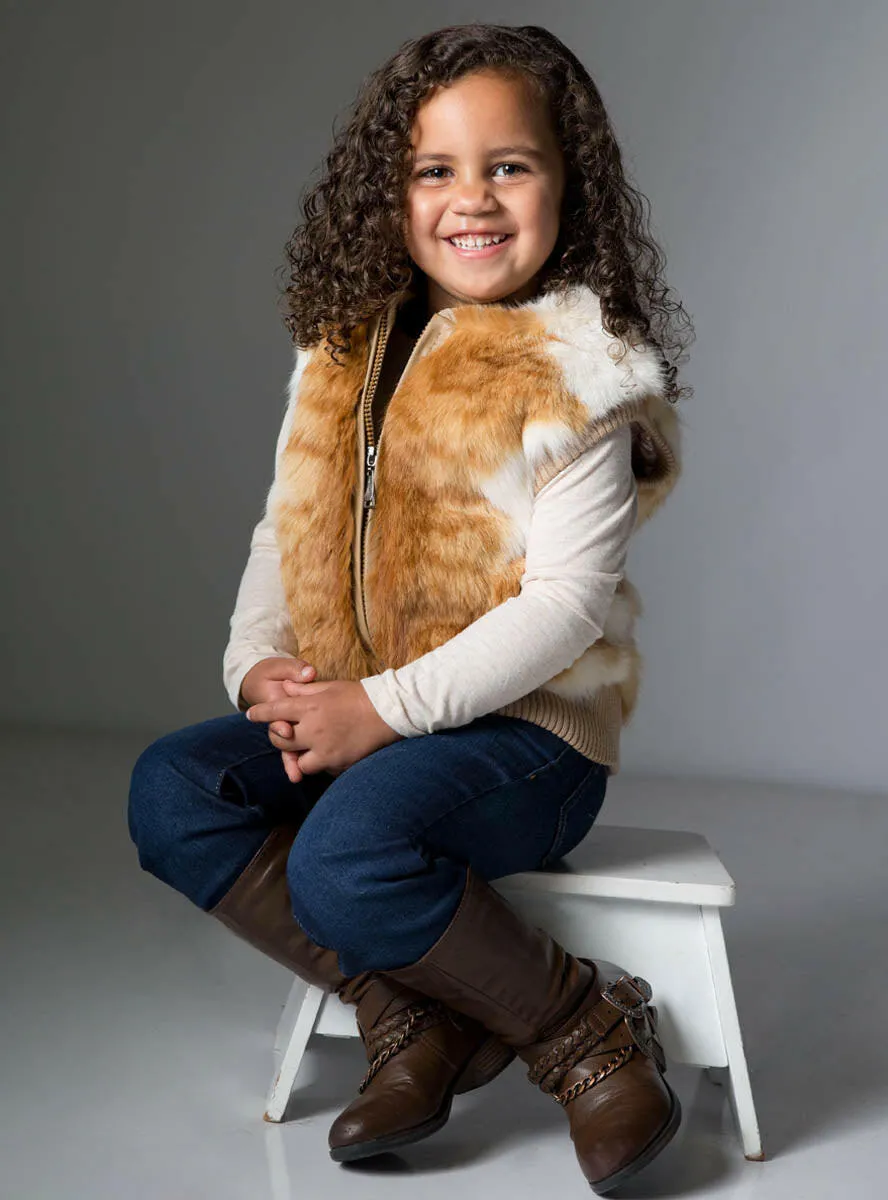 Children's Natural Orange Rabbit Fur Vest