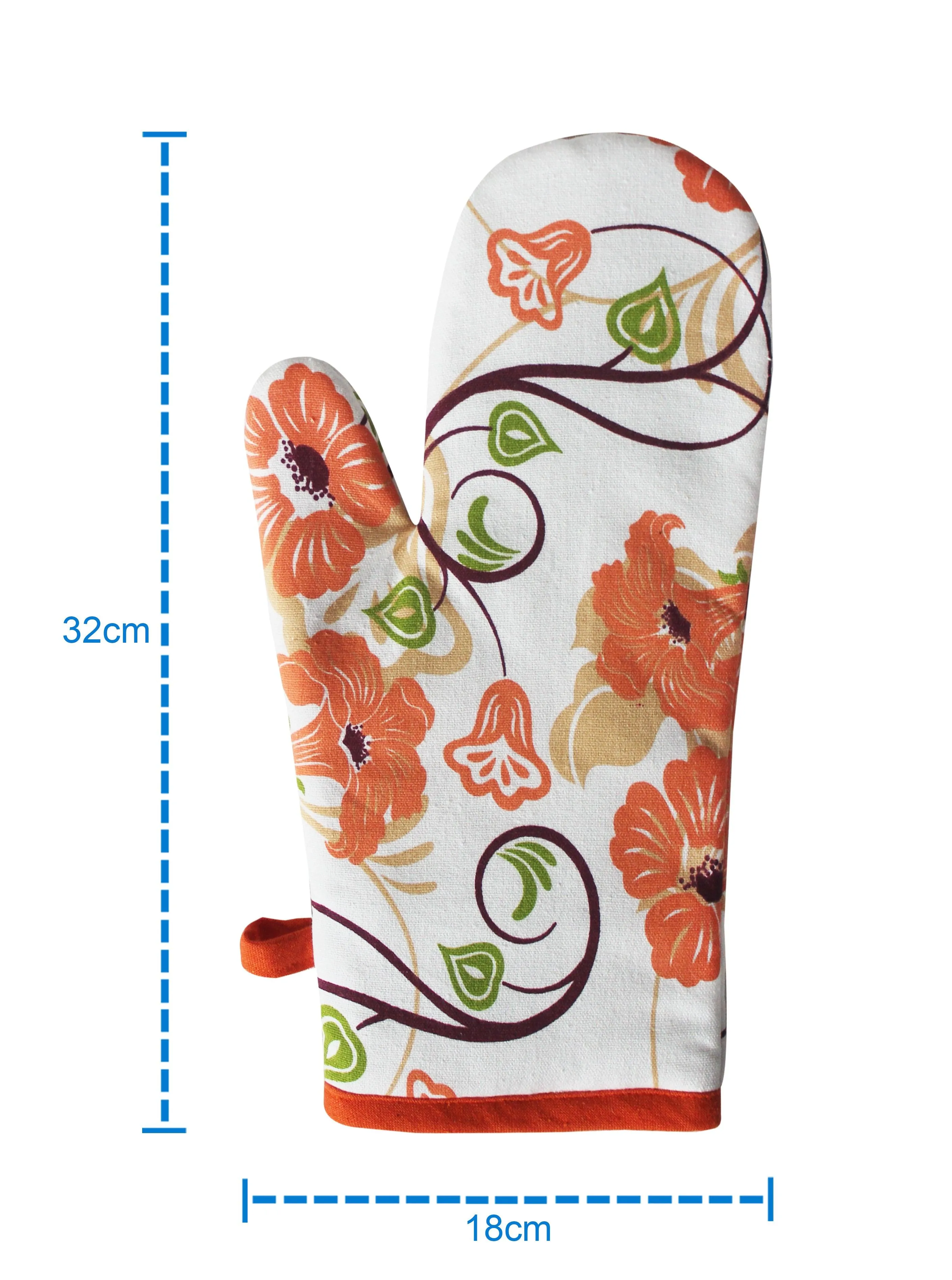 Cotton Orange Flower Oven Gloves Pack Of 2