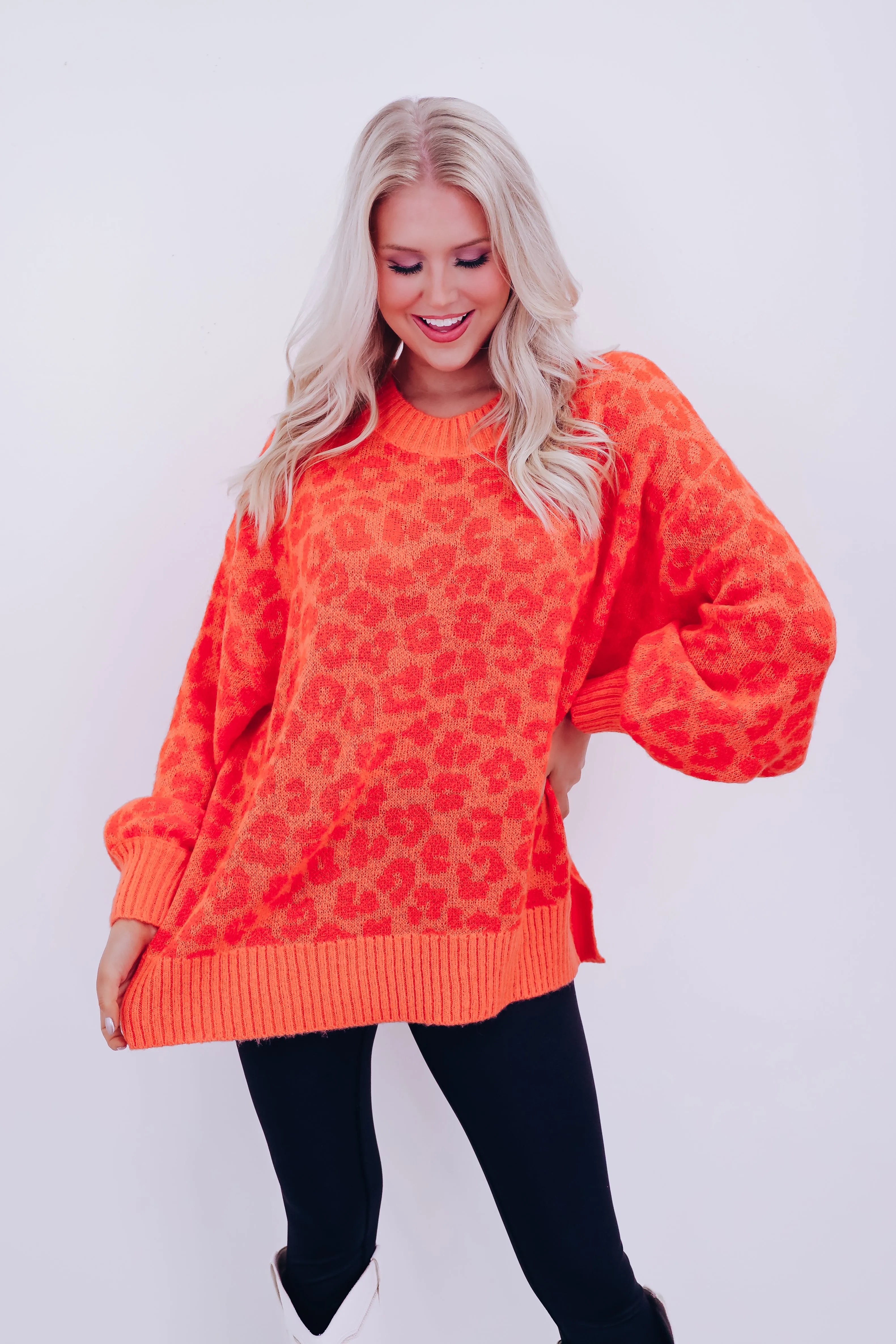 Cozy Chic Leopard Print Sweater - Orange