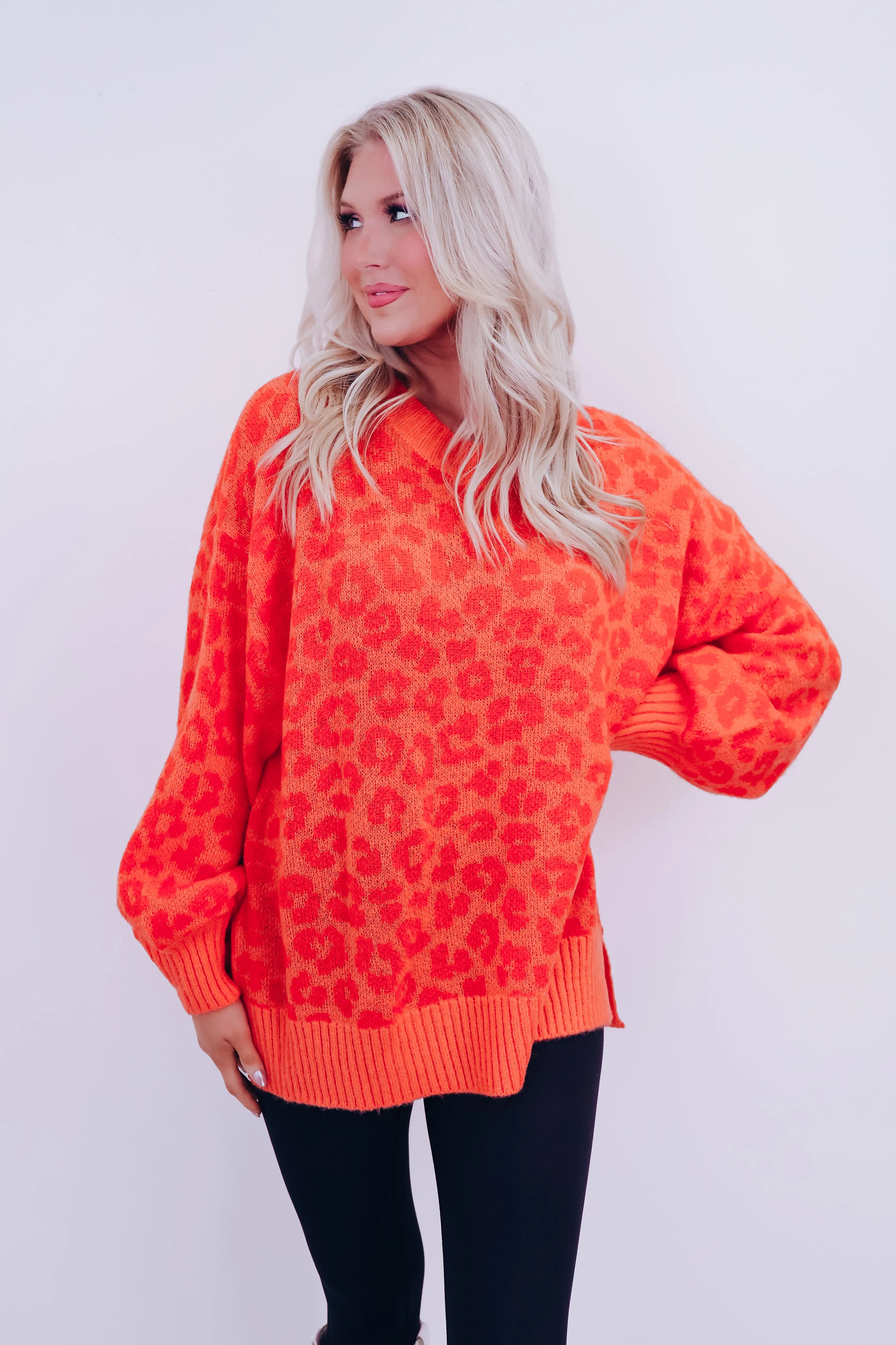 Cozy Chic Leopard Print Sweater - Orange