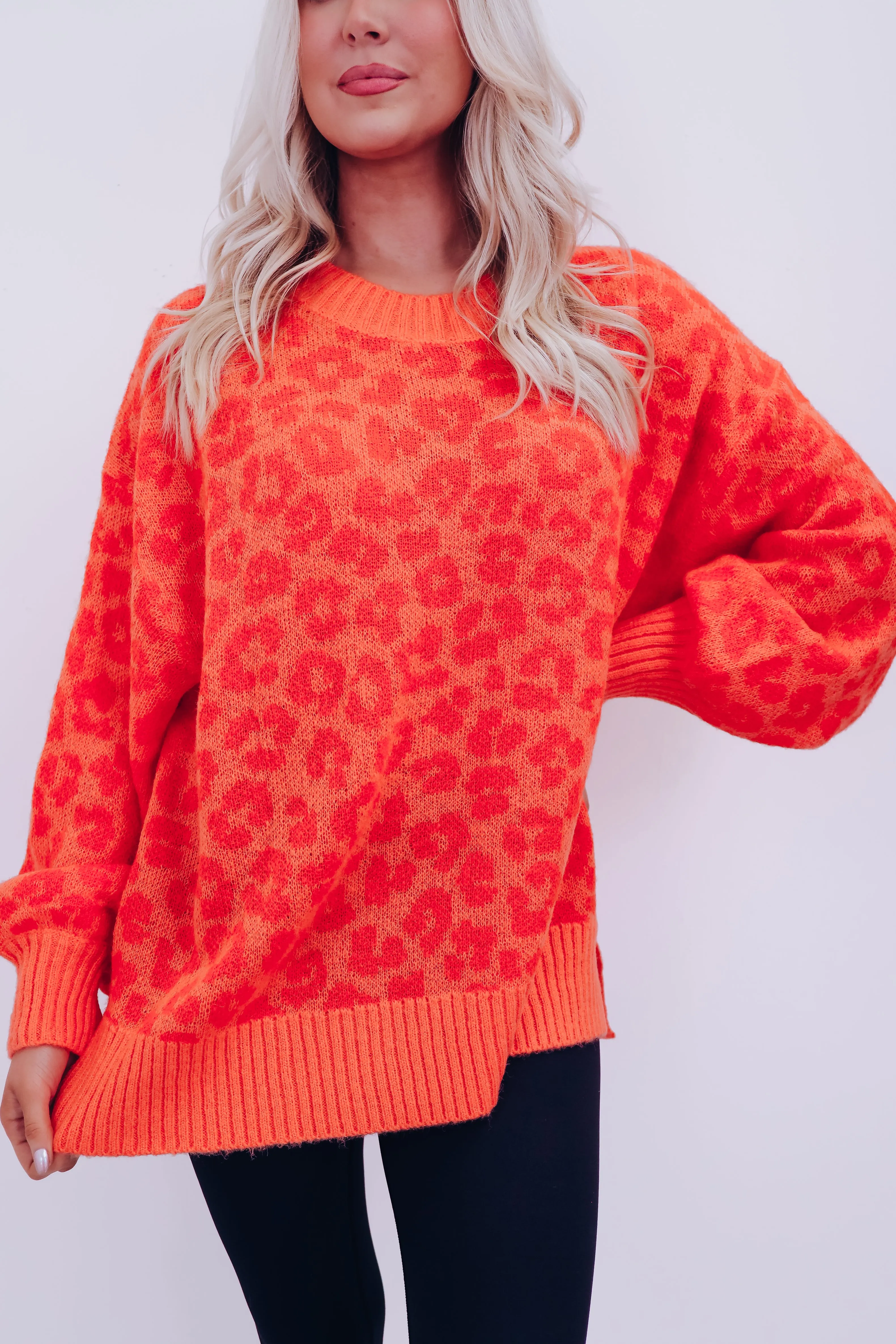 Cozy Chic Leopard Print Sweater - Orange