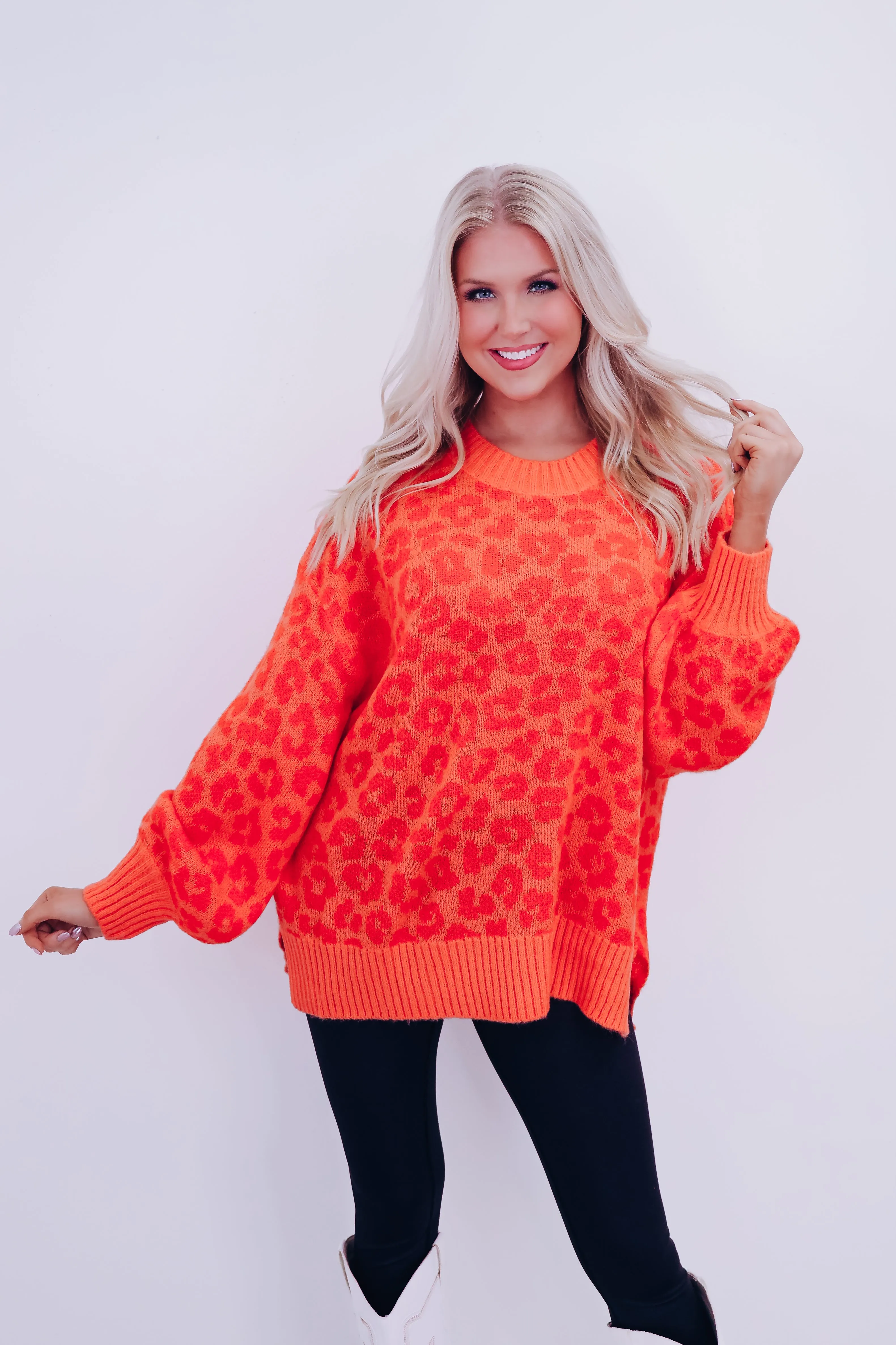 Cozy Chic Leopard Print Sweater - Orange