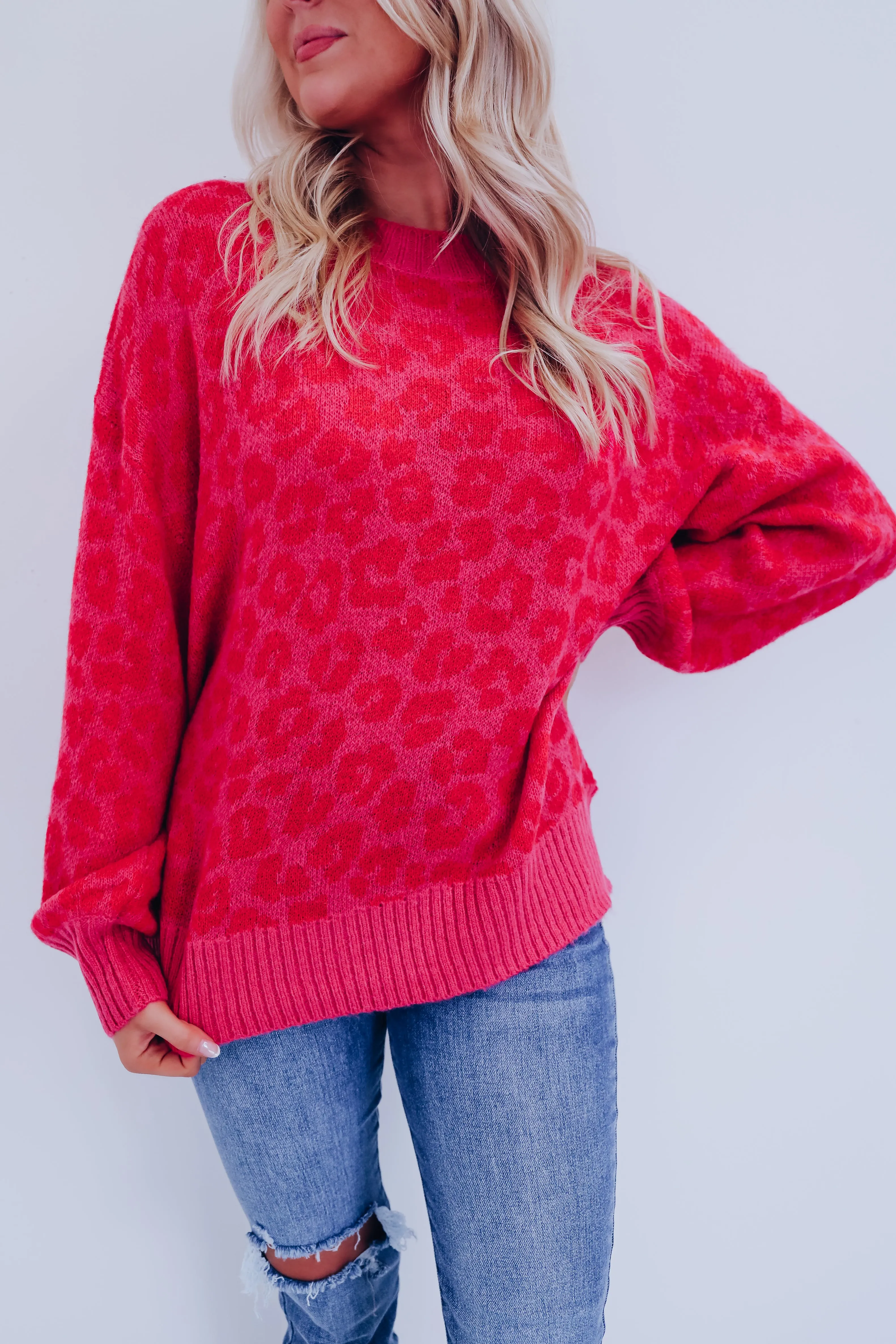 Cozy Chic Leopard Print Sweater - Pink