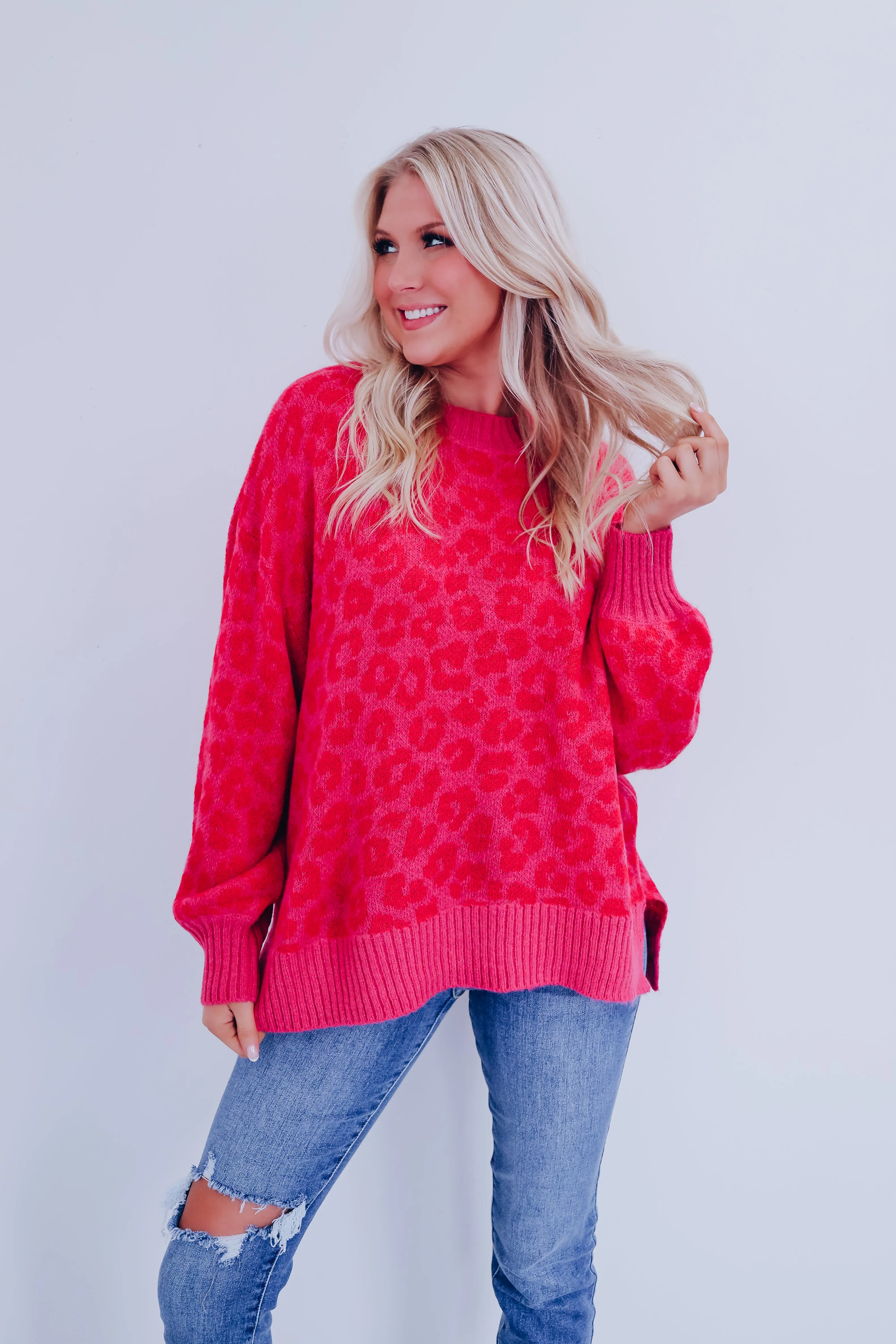 Cozy Chic Leopard Print Sweater - Pink