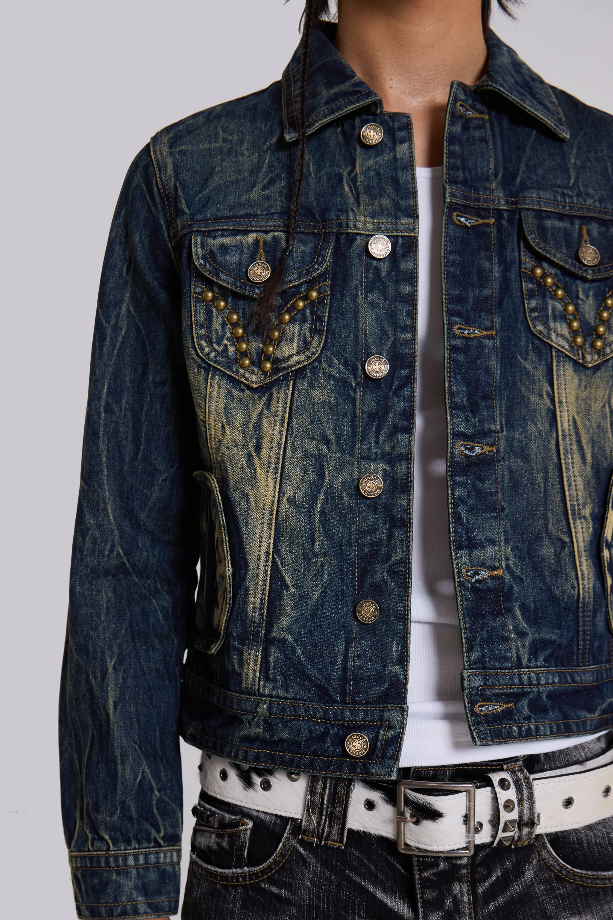 Creased Wash Stud Denim Jacket