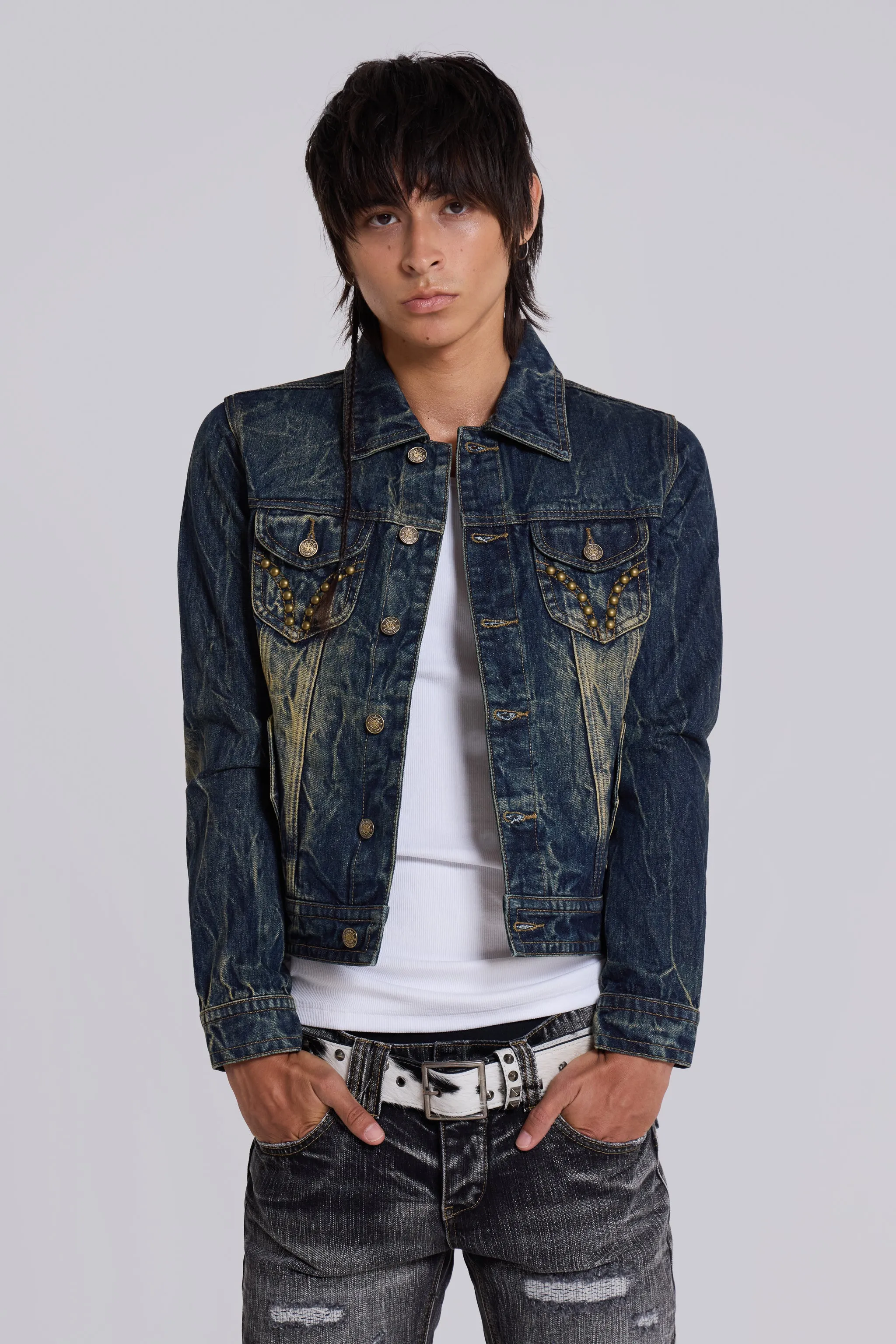 Creased Wash Stud Denim Jacket