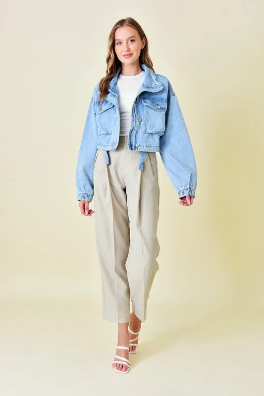 Cropped Cargo Denim Jacket