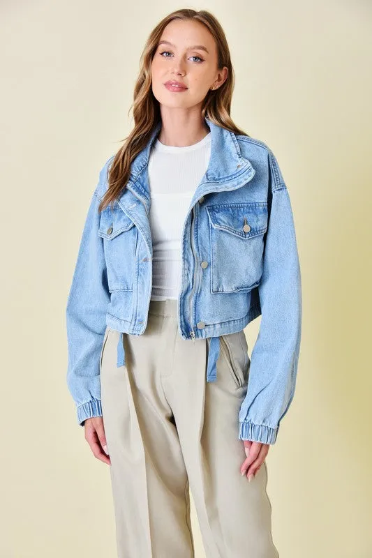 Cropped Cargo Denim Jacket