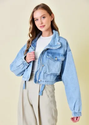 Cropped Cargo Denim Jacket