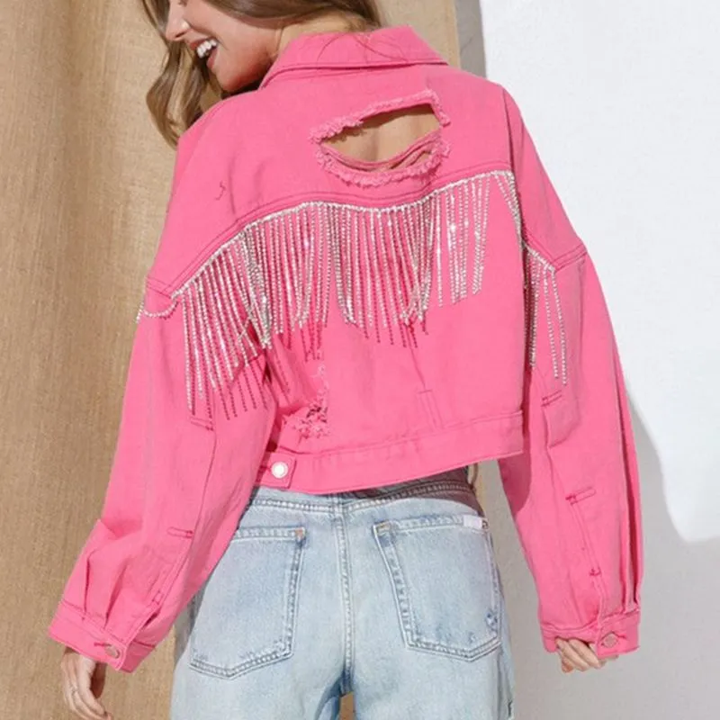 Cropped Collared Neck Dropped Shoulder Denim Jacket