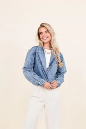 Cropped denim jacket blauw - Caisa