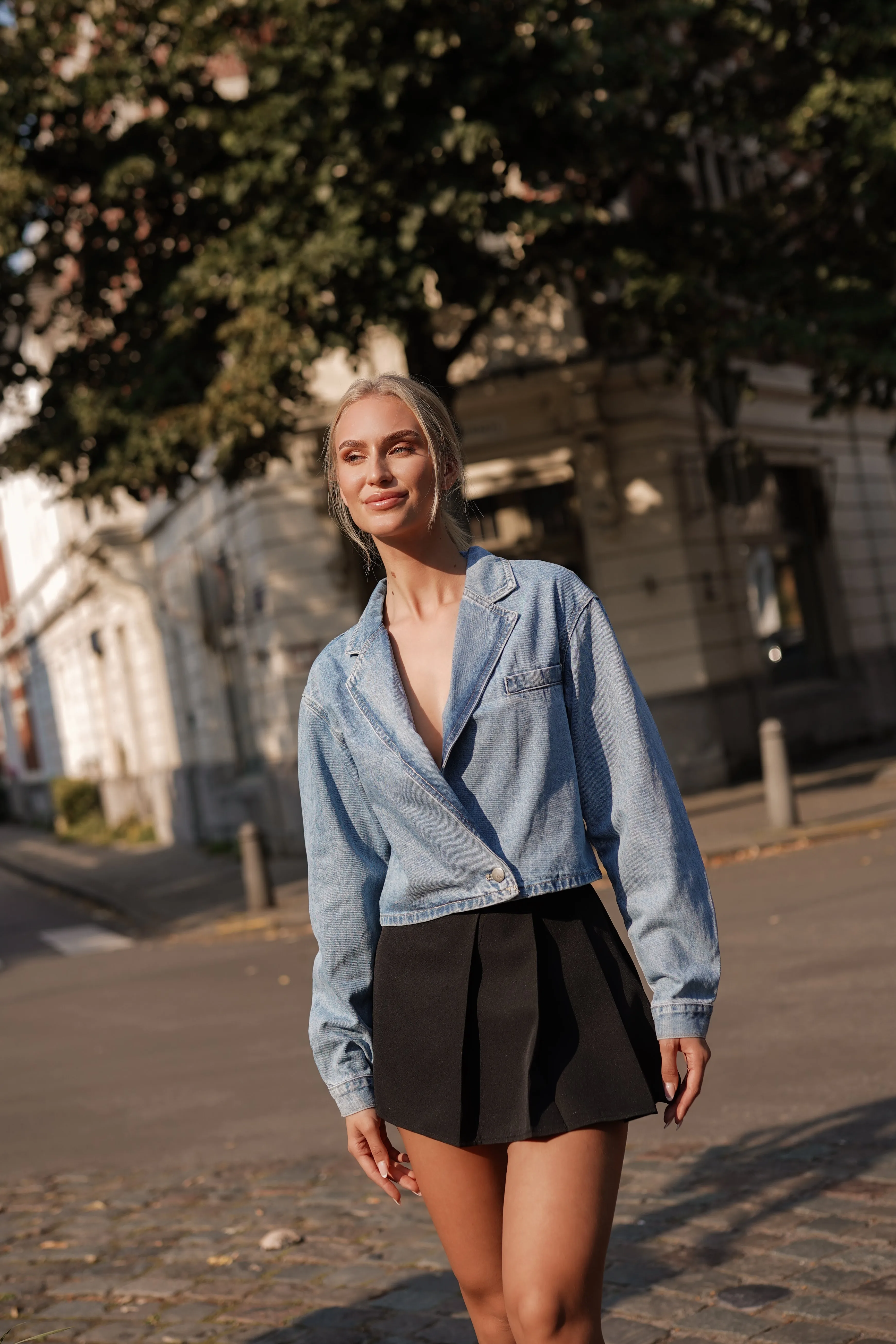 Cropped denim jacket blauw - Caisa