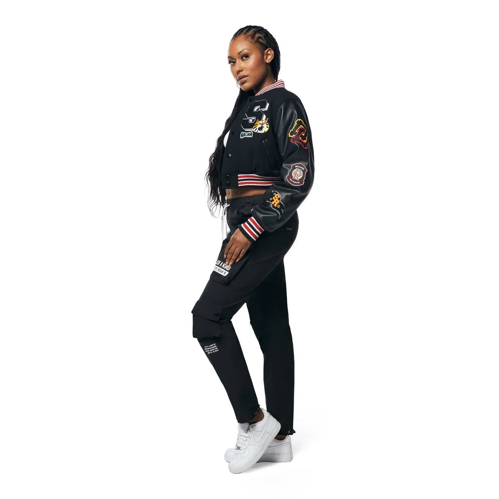 Cropped Wool Varsity Jacket - Black