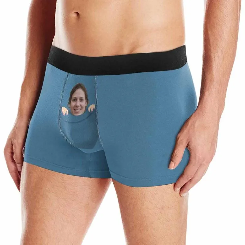 Custom Face Blue Pocket Men's Boxer Briefs Made for You Custom Underwear Unique Valentine's Day Gift