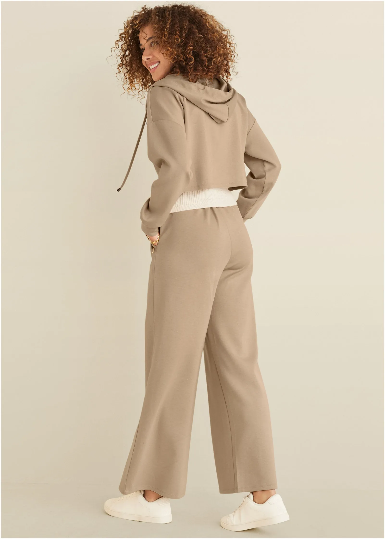 Double Knit Cropped Jacket - Tan